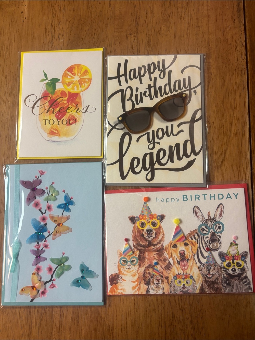 Assorted Birthday/Blank Papyrus Cards - Set of 4 (Multicolor)